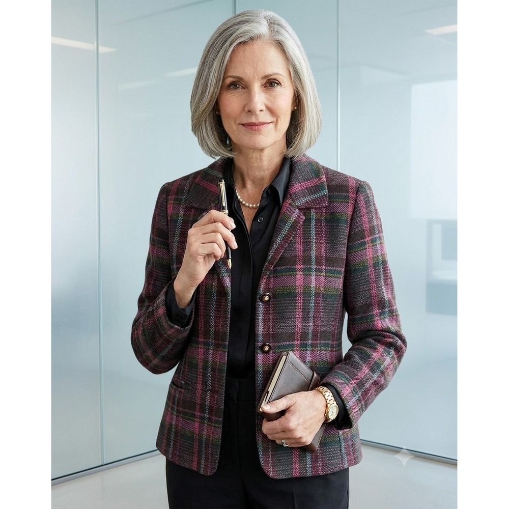 Vtg Koret Plaid Blazer Sz 16 Dark Academia Professional Lined Wool Acrylic Blend